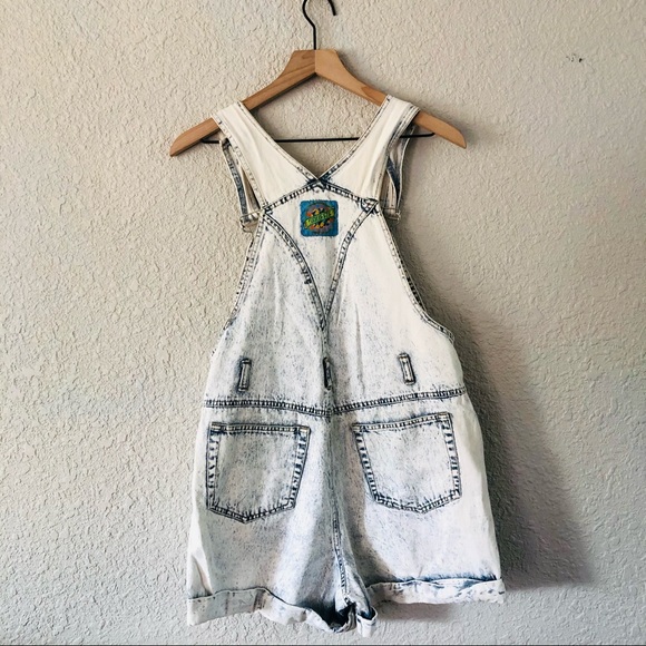 Vintage 1990s Squeeze Acid Wash Denim Overalls Shortalls - Picture 2 of 9